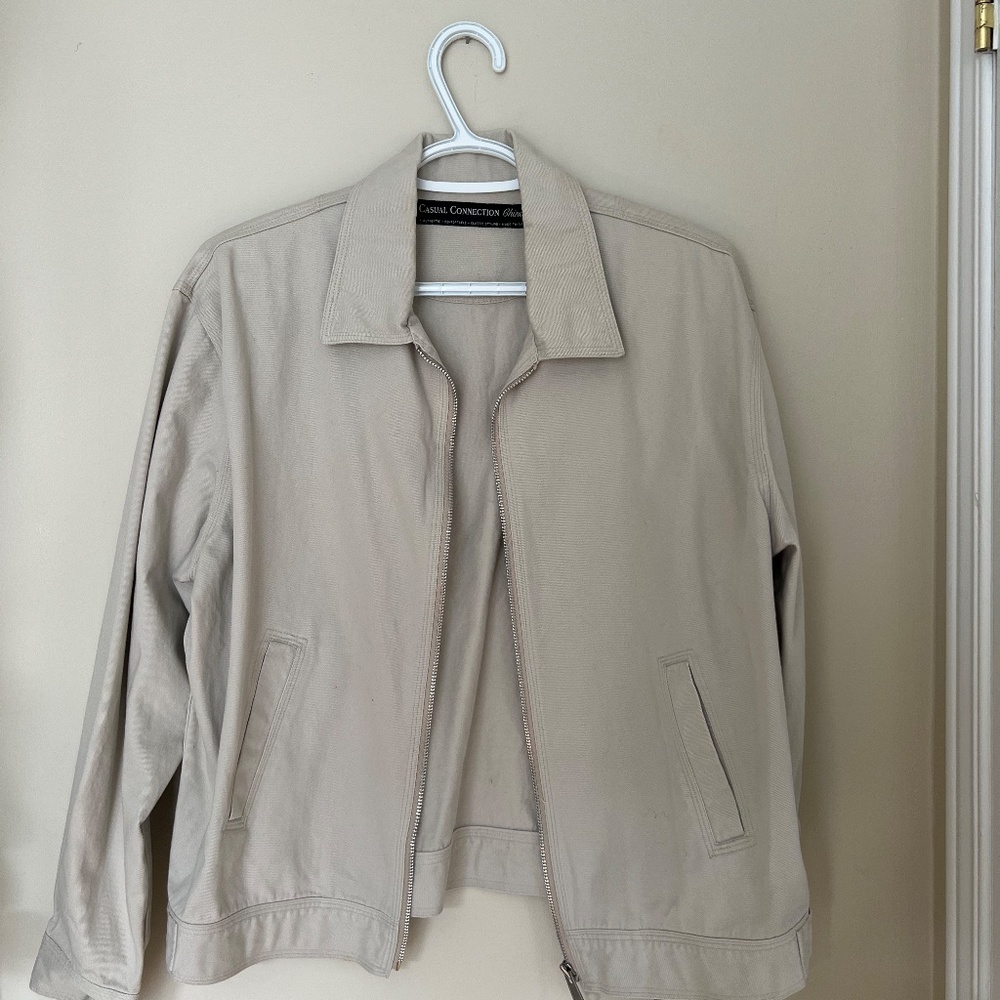vintage cream collared golf-style utility bomber jacket